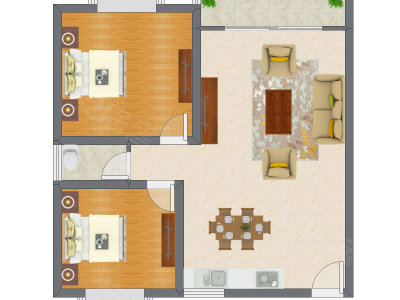 2室2厅 85.51平米户型图