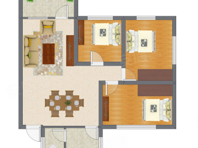 3室1厅 70.04平米户型图