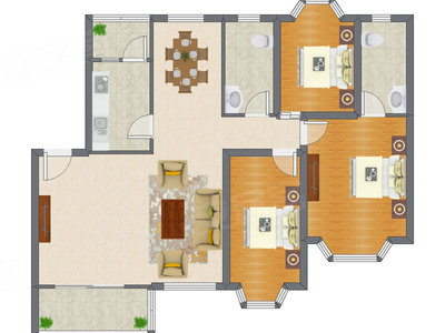 3室2厅 141.40平米户型图