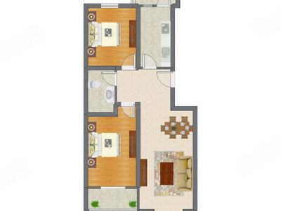 2室1厅 62.48平米户型图