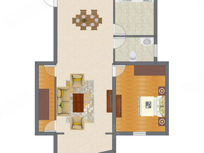 1室2厅 87.26平米户型图