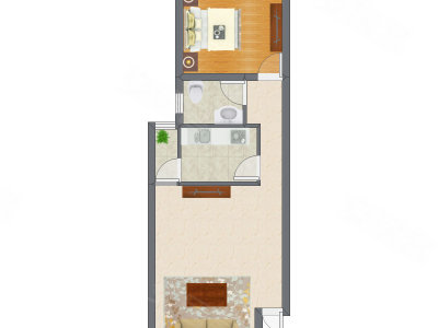 1室1厅 54.76平米户型图