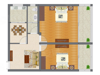 2室2厅 61.99平米户型图