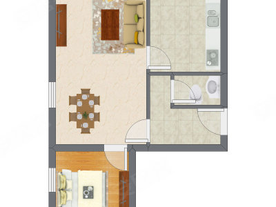 1室1厅 34.67平米户型图