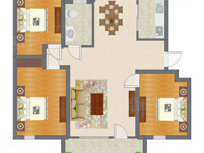 3室2厅 107.00平米户型图