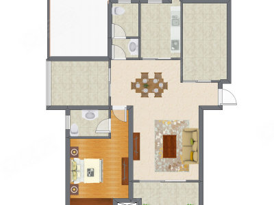 1室2厅 98.67平米户型图
