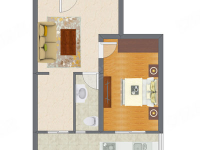 1室1厅 60.67平米户型图