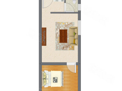 1室1厅 35.13平米户型图