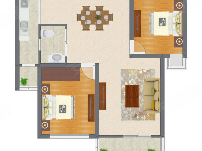 2室2厅 94.73平米户型图