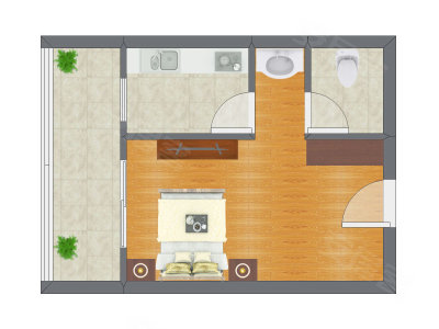 1室1厅 36.80平米户型图