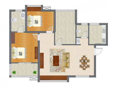 2室2厅 98.53平米户型图