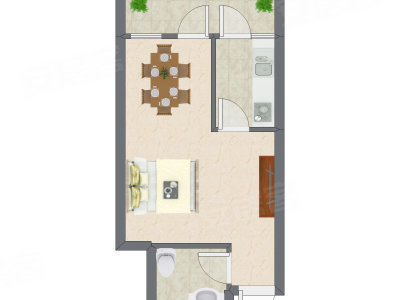 1室1厅 40.52平米户型图