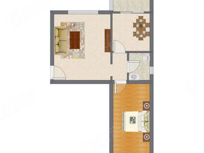 1室2厅 65.80平米户型图