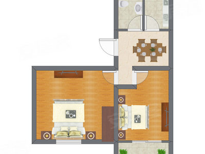 2室1厅 38.42平米户型图