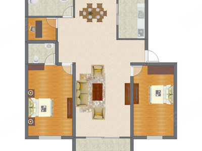 2室1厅 141.00平米户型图