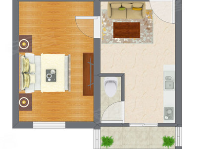 1室1厅 41.57平米户型图