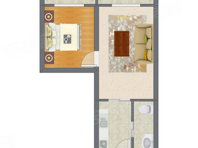 1室1厅 51.78平米户型图