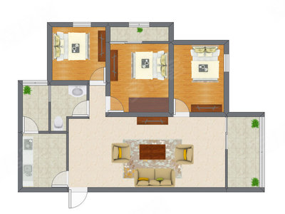 3室1厅 89.00平米户型图