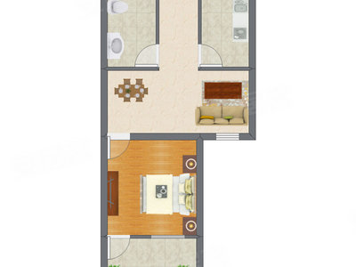 1室1厅 39.40平米户型图