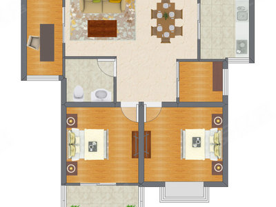 2室1厅 71.14平米户型图