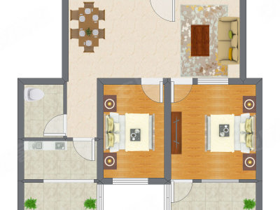 2室2厅 69.29平米户型图