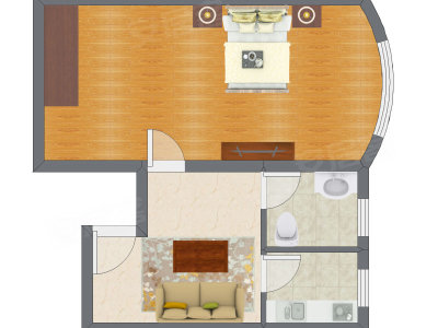1室1厅 70.40平米户型图