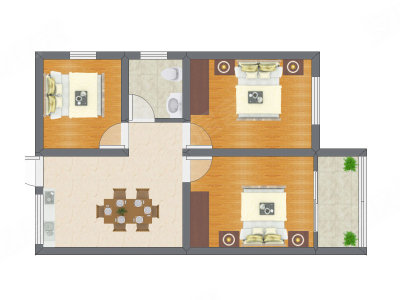 3室1厅 62.90平米