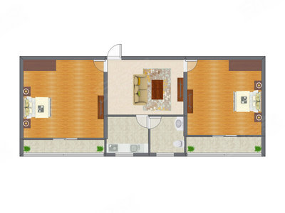 2室1厅 80.56平米户型图