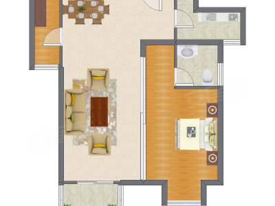 1室2厅 89.98平米户型图