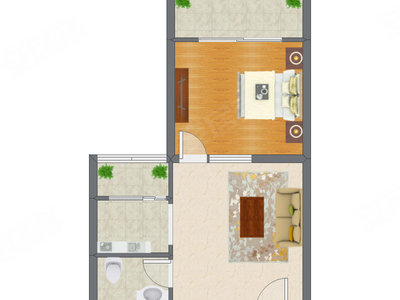 1室1厅 55.74平米户型图