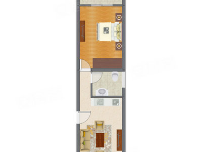 1室1厅 53.10平米户型图