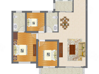 3室2厅 77.65平米户型图