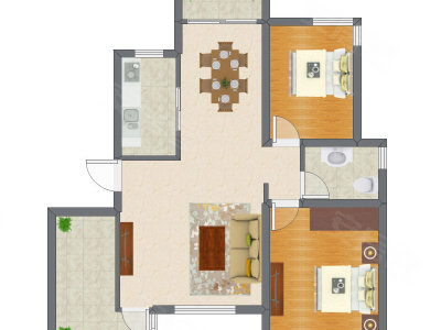 2室2厅 90.15平米户型图