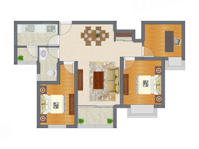 3室2厅 89.38平米户型图