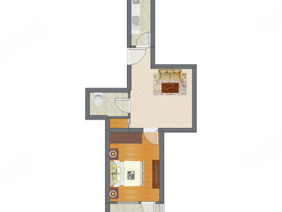 1室1厅 59.76平米户型图