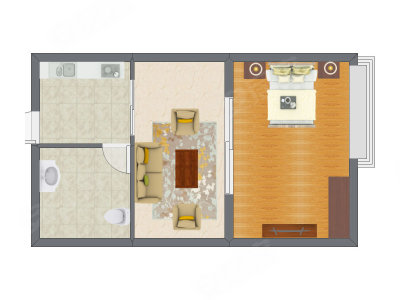1室1厅 43.63平米户型图