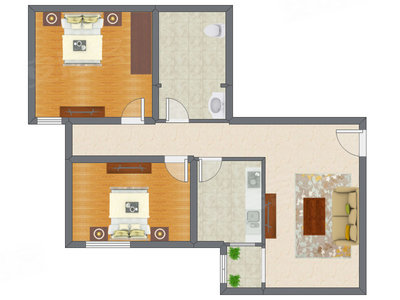 2室1厅 99.48平米户型图
