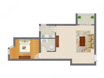 1室1厅 64.88平米户型图