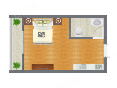 1室1厅 46.89平米户型图