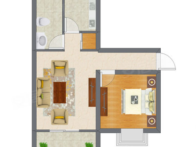 1室1厅 65.11平米