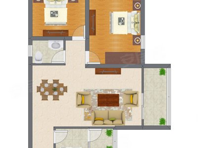 2室2厅 63.00平米