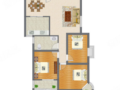 3室2厅 126.65平米户型图