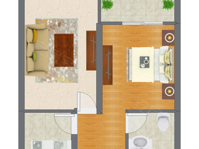1室1厅 48.76平米户型图