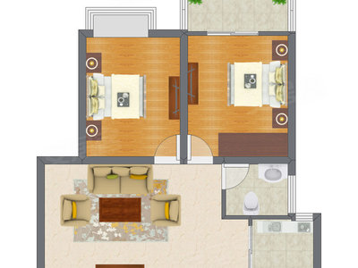 2室2厅 55.39平米