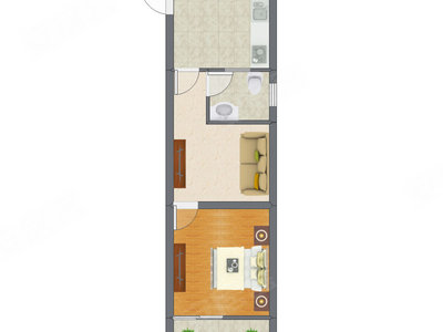 1室1厅 38.58平米户型图