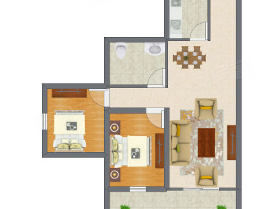2室2厅 73.25平米户型图