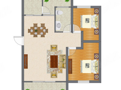 2室2厅 90.10平米户型图