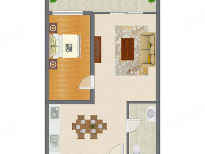 1室2厅 71.40平米户型图