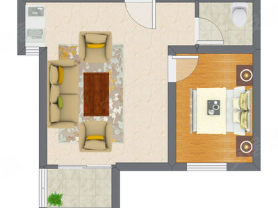 1室1厅 54.32平米户型图