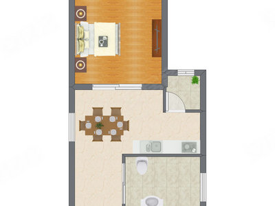 1室1厅 39.20平米